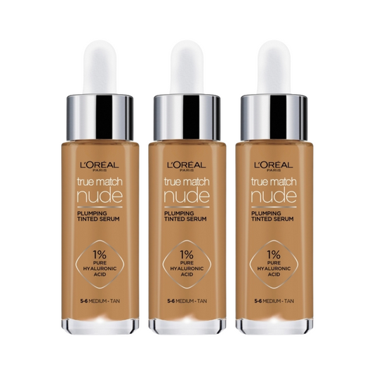 3 x L'Oreal Paris True Match Nude Plumping Tinted Serum 30mL - 5-6 Medium Tan