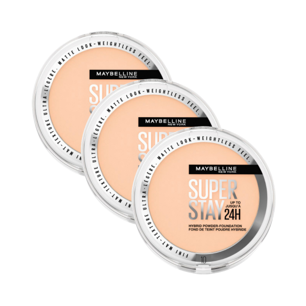 3 x Maybelline SuperStay 24HR Hybrid Powder Foundation 9g - 10 Ivory