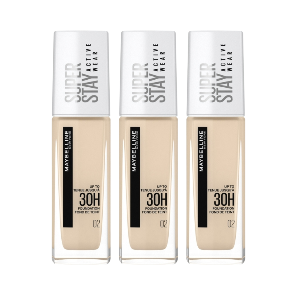 3 x Maybelline SuperStay Active Wear 30HR Longwear Foundation 30mL - 02 Naked Ivory