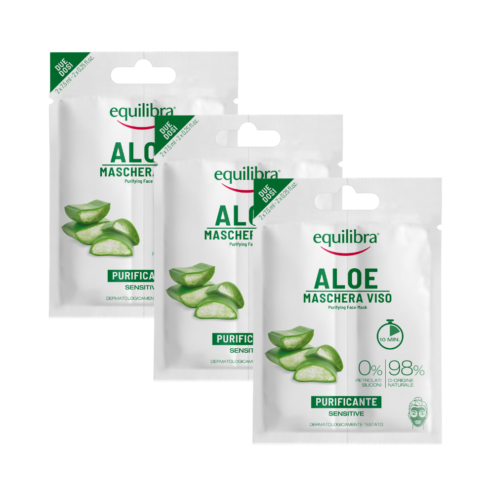 3 x Equillibra Purifying Aloe Vera Face Mask 2 x 7.5mL