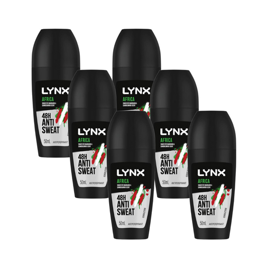 6 x Lynx Antiperspirant Roll On Deodorant Africa 50mL