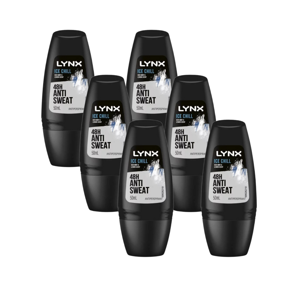 6 x Lynx Antiperspirant Roll On Deodorant Ice Chill 50mL