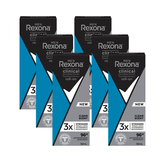 6 x Rexona Men Clinical Protection Deodorant Roll On Clean Scent 50mL