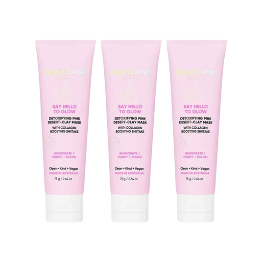 3 x SugarBaby Say Hello To Glow Detoxifying Pink Desert-Clay Mask 75g