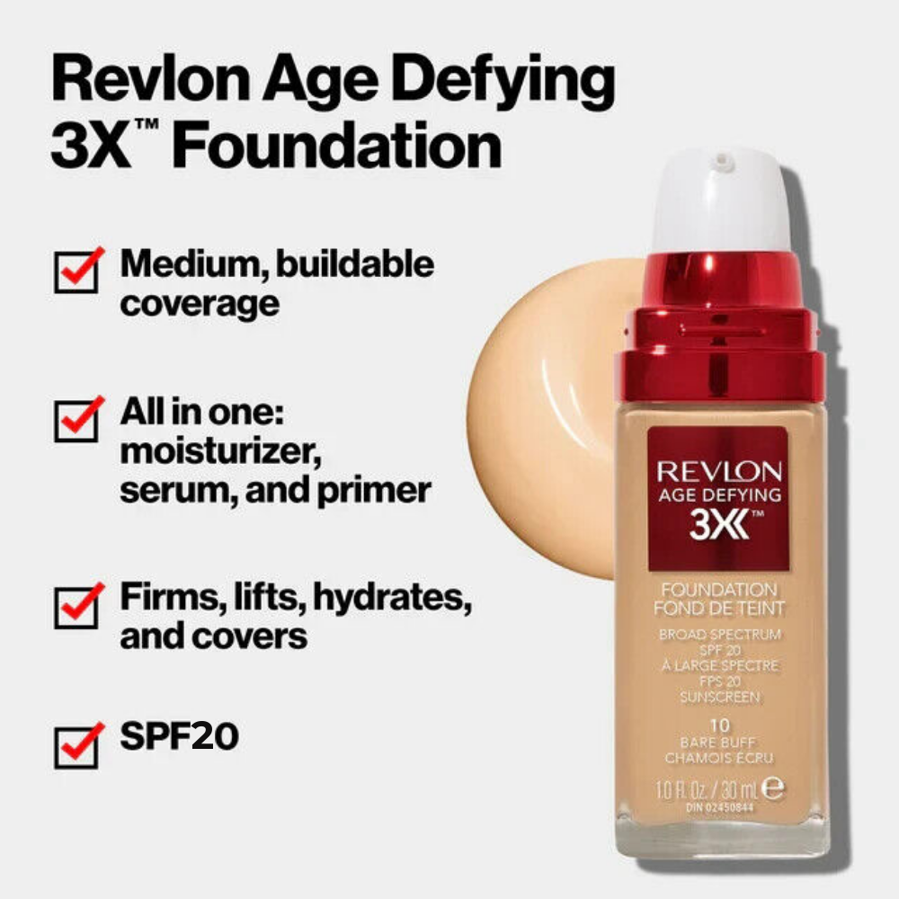 2 x Revlon Age Defying 3X Foundation 30mL - 40 Medium Beige