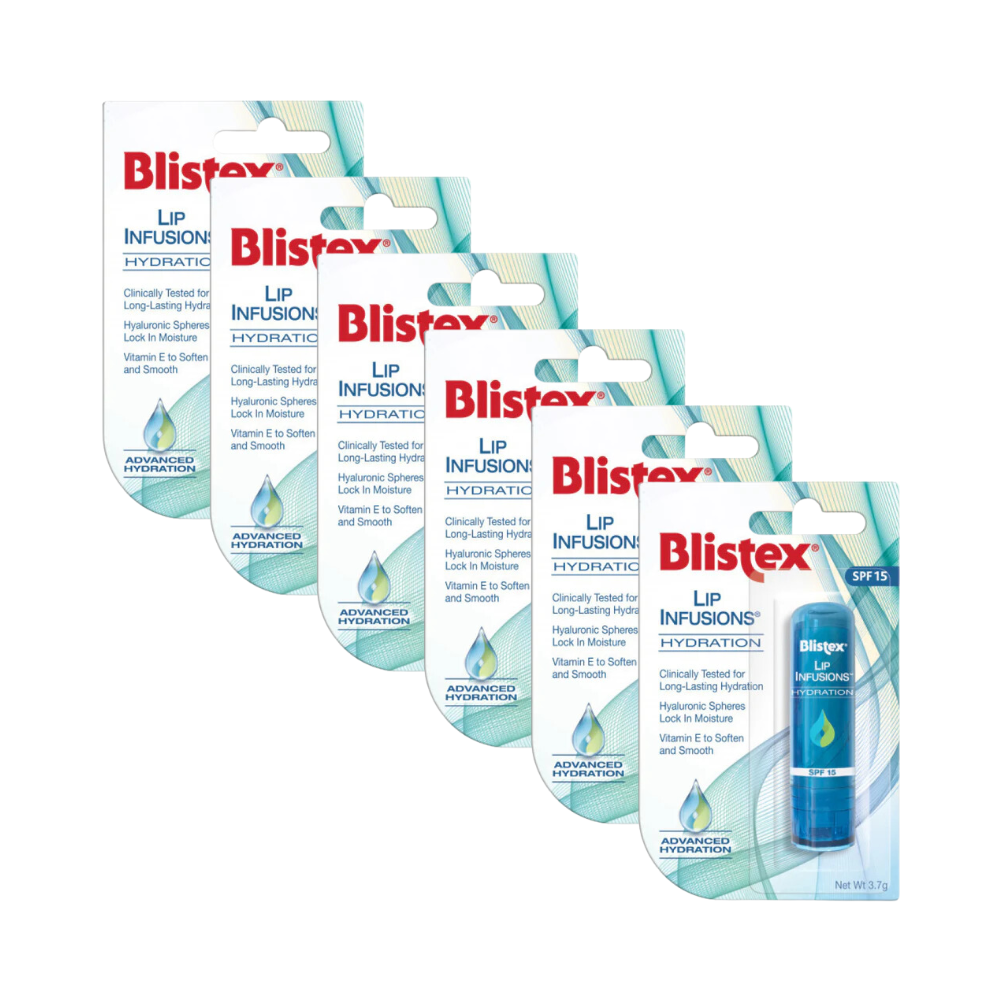 6 x Blistex Lip Infusions Lip Balm SPF15 Hydration 3.7g