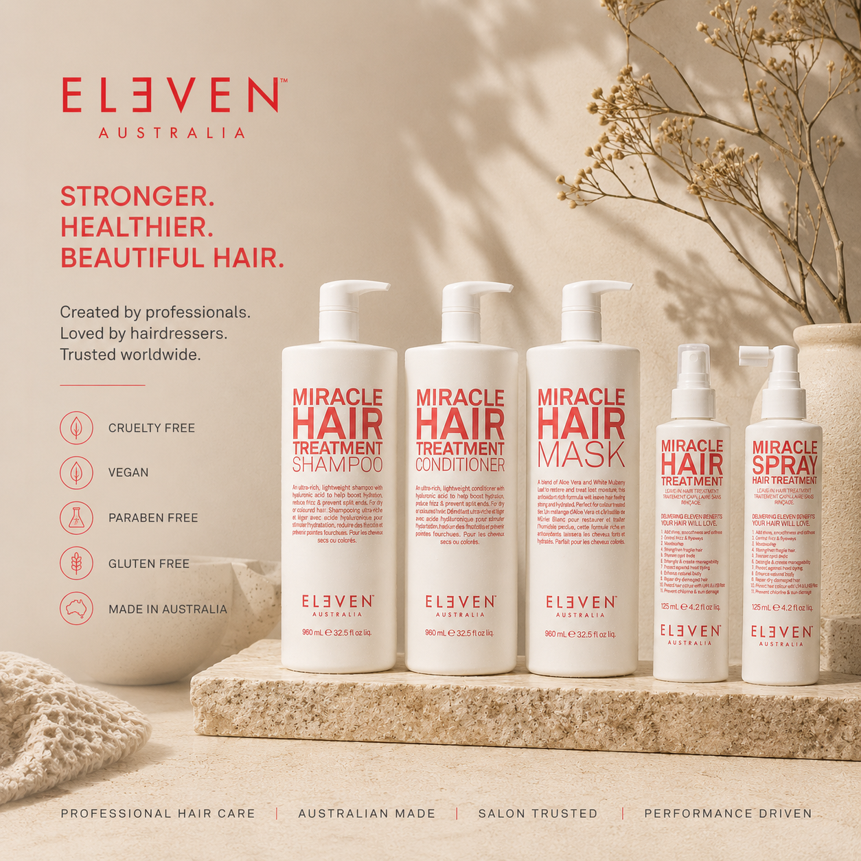 Eleven Australia Miracle Hair Treatment Shampoo & Conditioner 960mL Duo