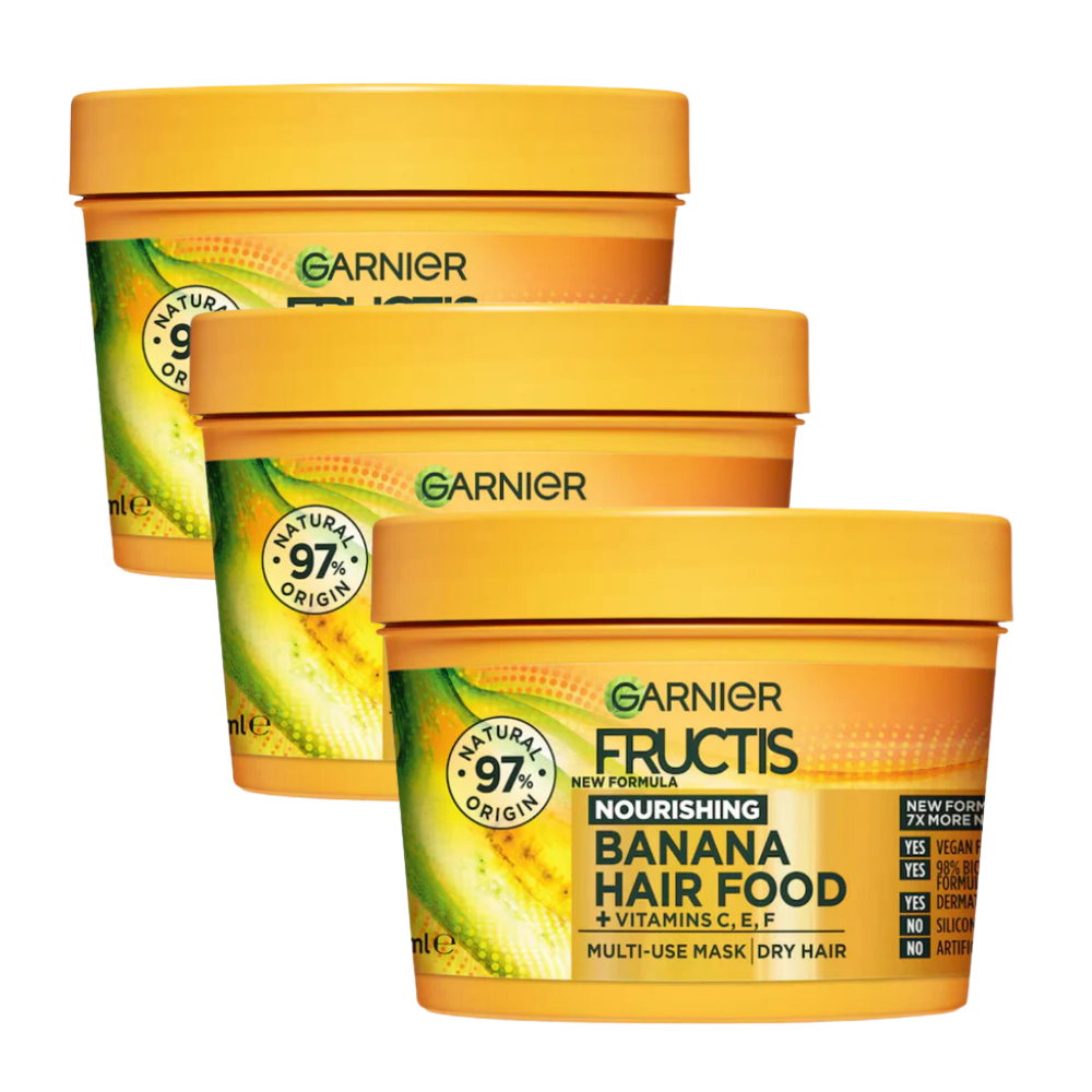 3 x Garnier Fructis Hair Food Hair Mask 390mL - Nourishing Banana