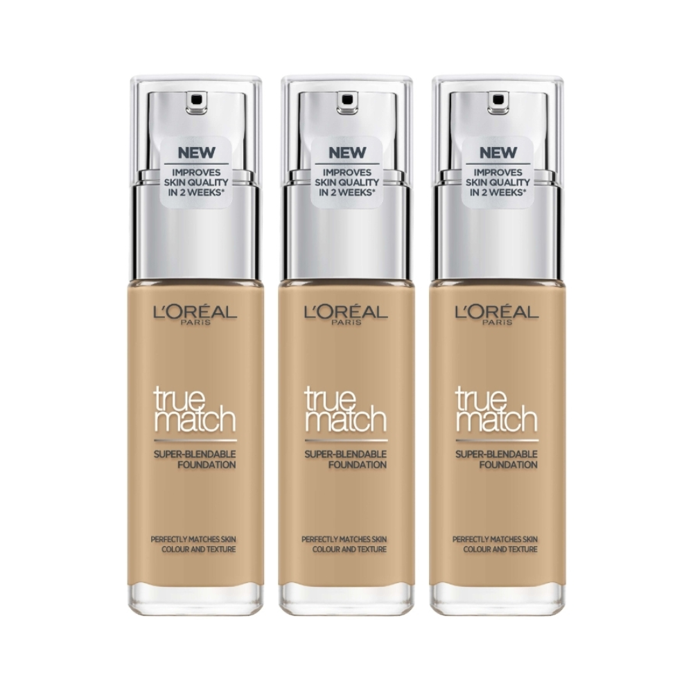 3 x L'Oreal Paris True Match Super Blendable Liquid Foundation 30mL - 3.D/3.W Golden Beige