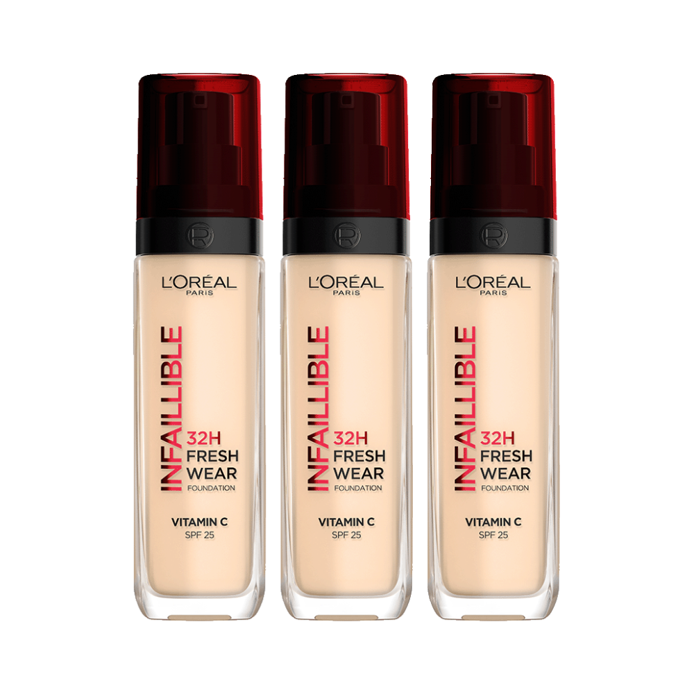 3 x L'Oreal Paris Infaillible 32H Fresh Wear Liquid Foundation 30mL - 120 Golden Vanilla