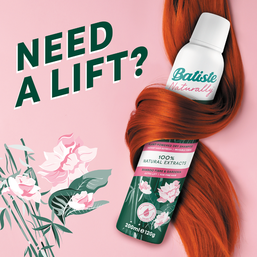 6 x Batiste Naturally Dry Shampoo Bamboo Fibre And Gardenia 200mL