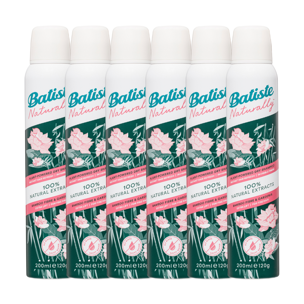 6 x Batiste Naturally Dry Shampoo Bamboo Fibre And Gardenia 200mL