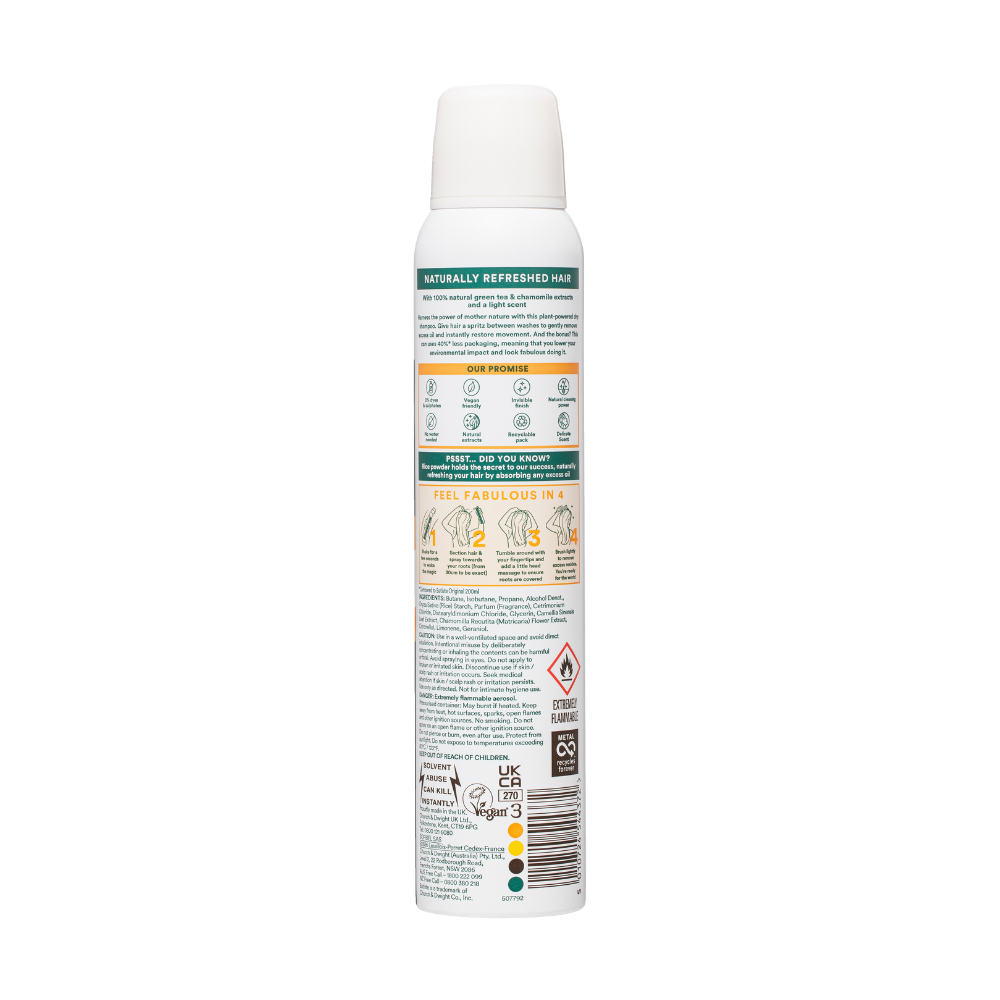 6 x Batiste Naturally Dry Shampoo Green Tea & Chamomile 200mL