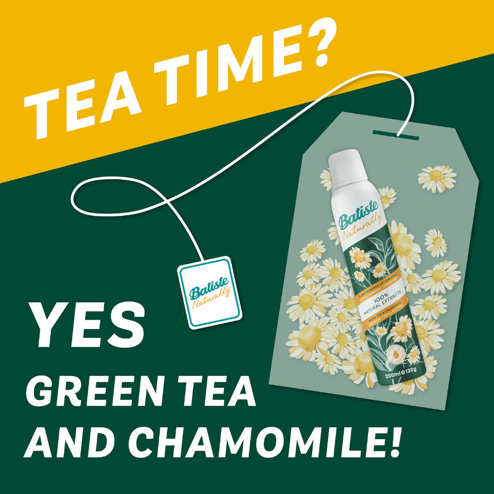 6 x Batiste Naturally Dry Shampoo Green Tea & Chamomile 200mL