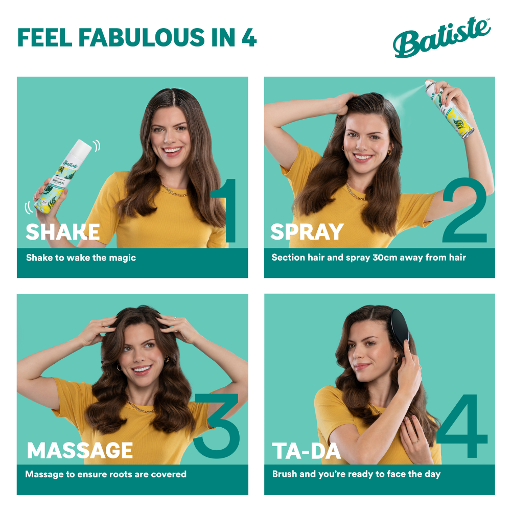 6 x Batiste Naturally Dry Shampoo Green Tea & Chamomile 200mL