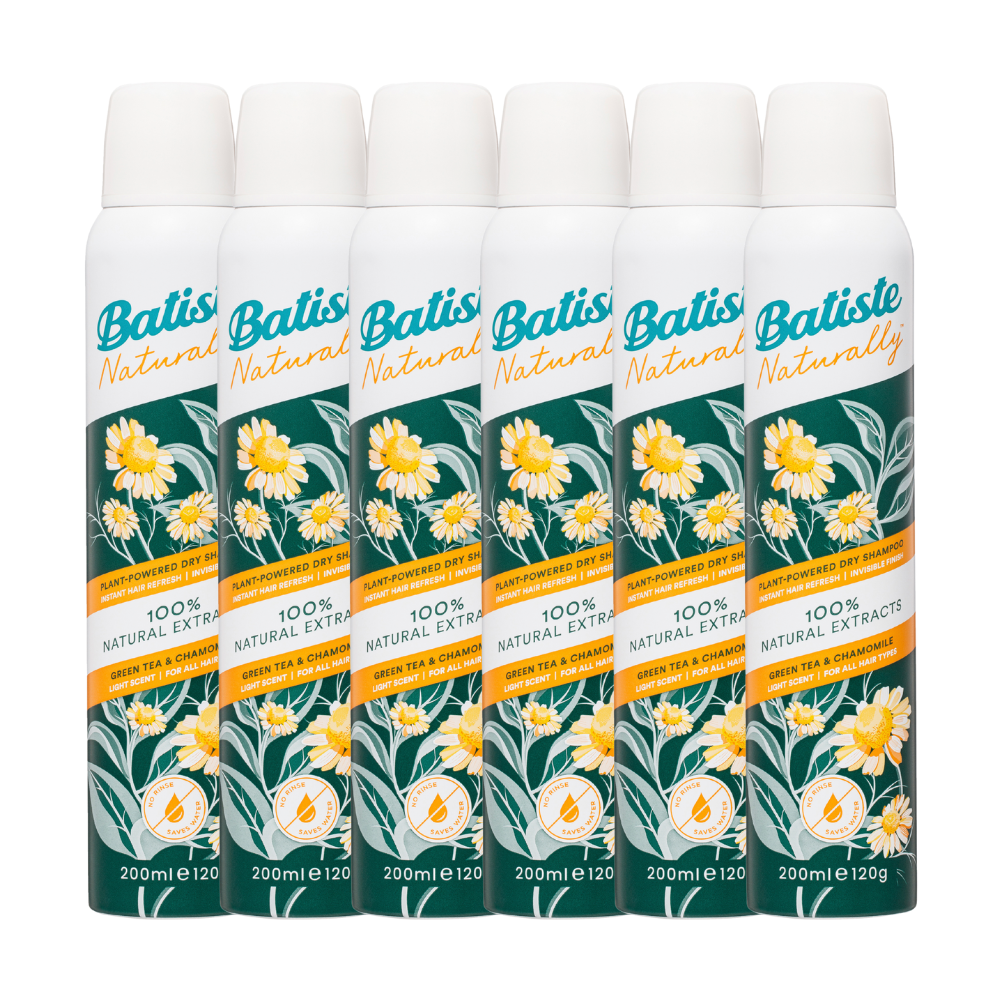 6 x Batiste Naturally Dry Shampoo Green Tea & Chamomile 200mL