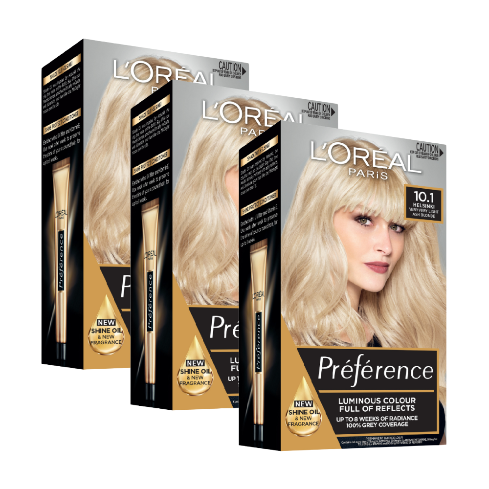 3 x L'Oreal Paris Preference Permanent Hair Colour - 10.1 Helsinki Very Light Ash Blonde