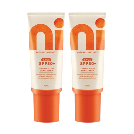 2 x Natural Instinct Clean Tinted Fluid Face Sunscreen SPF 50+ 70mL