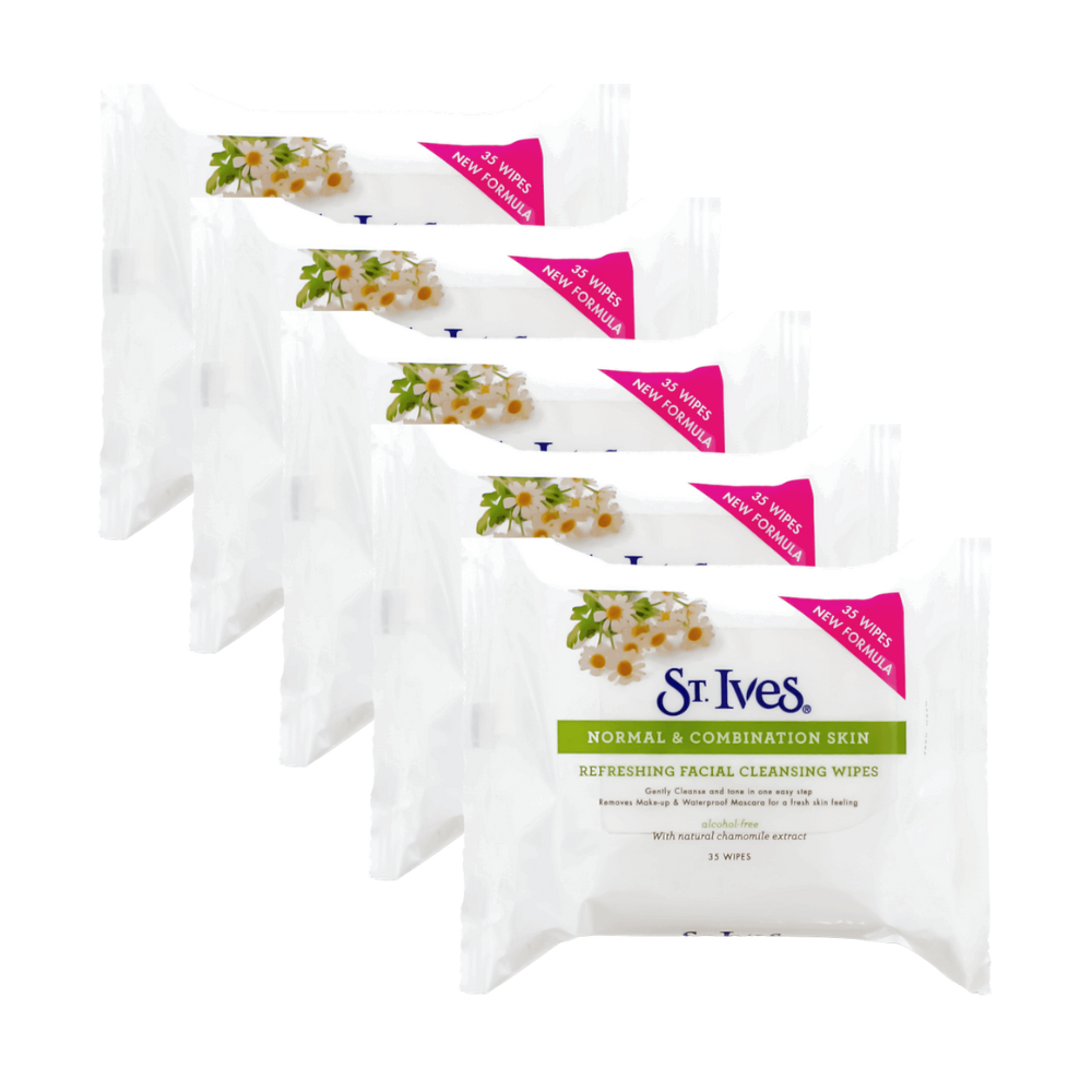 5 x St Ives Refreshing Facial Cleansing Wipes Normal & Combination Skin 35 Pack