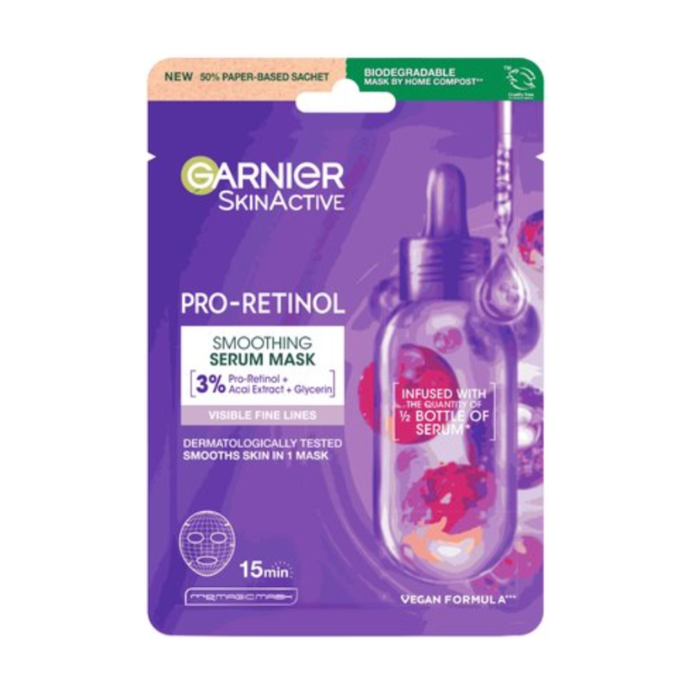 20 x Garnier Pro Retinol Smoothing Serum Sheet Face Mask 22g