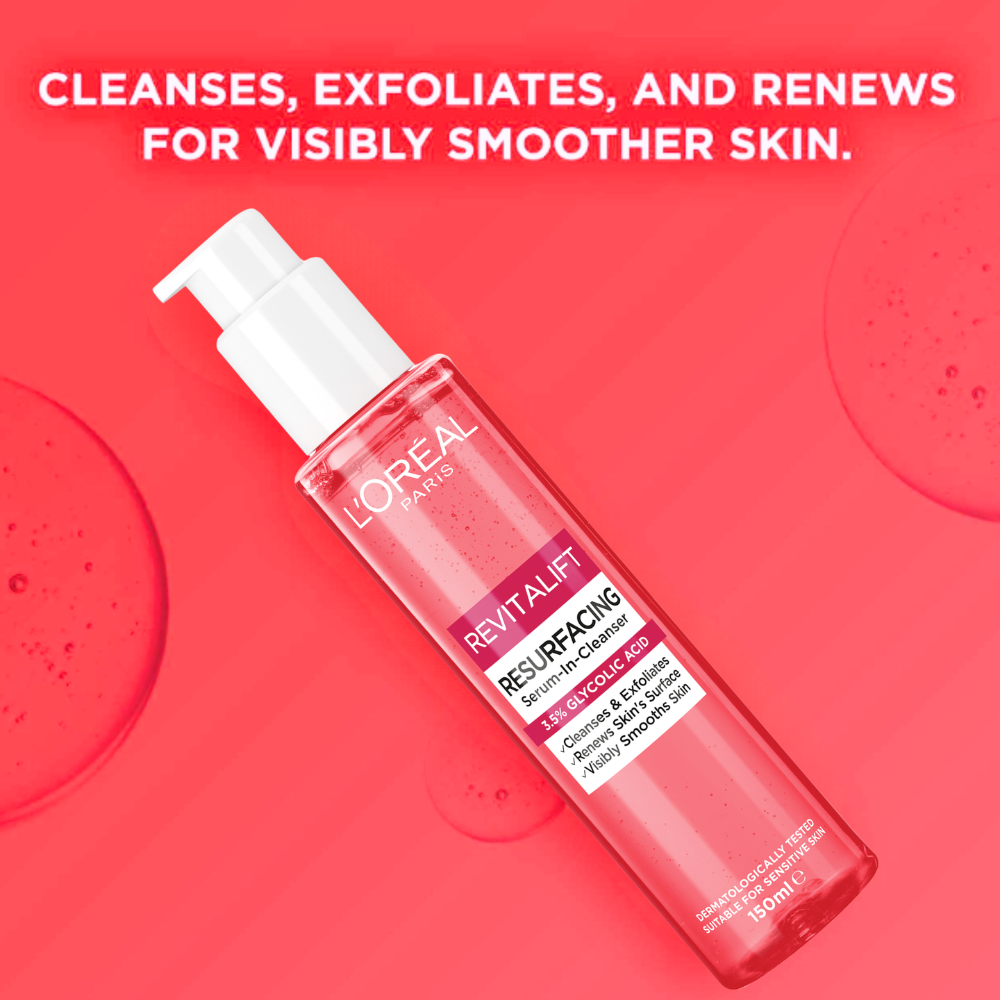 3 x L'Oreal Paris Revitalift Resurfacing Glycolic Serum-In-Cleanser 150mL