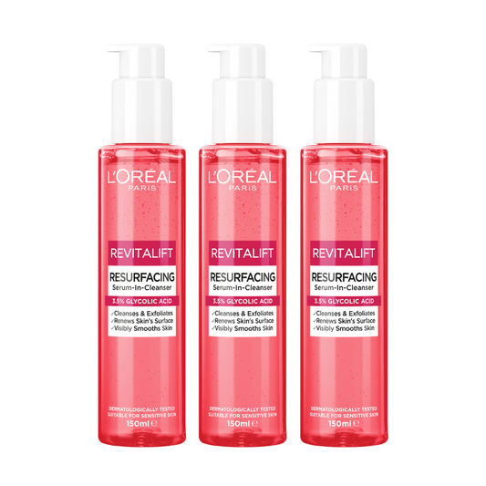 3 x L'Oreal Paris Revitalift Resurfacing Glycolic Serum-In-Cleanser 150mL