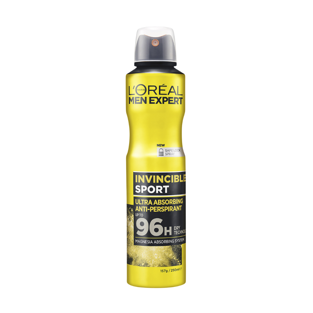 6 x L'Oreal Paris Men Expert Invincible Sport 96HR Antiperspirant Spray Deodorant 250mL