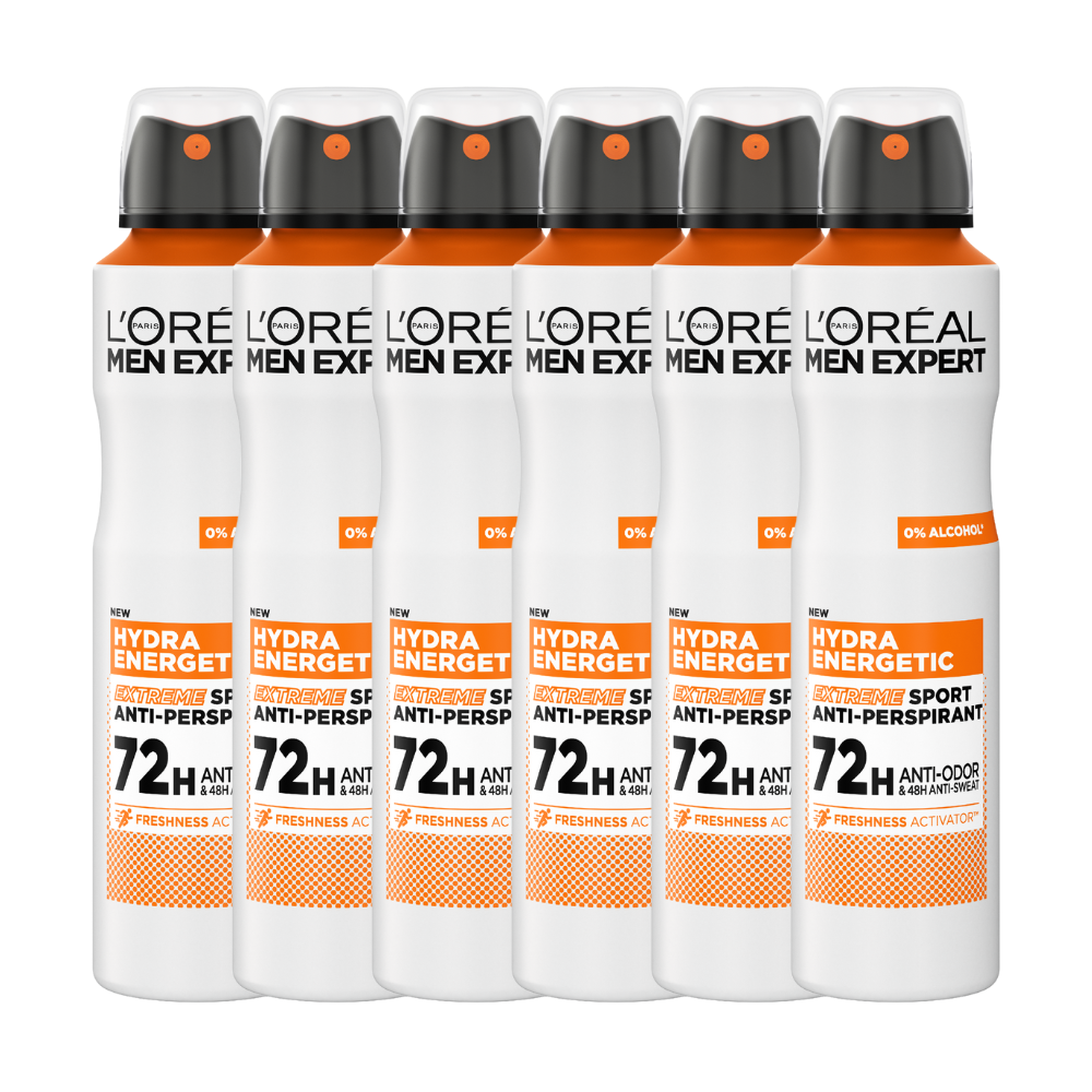 6 x L'Oreal Paris Men Expert Hydra Energetic Extreme Sport 72HR Antiperspirant Spray Deodorant 250mL