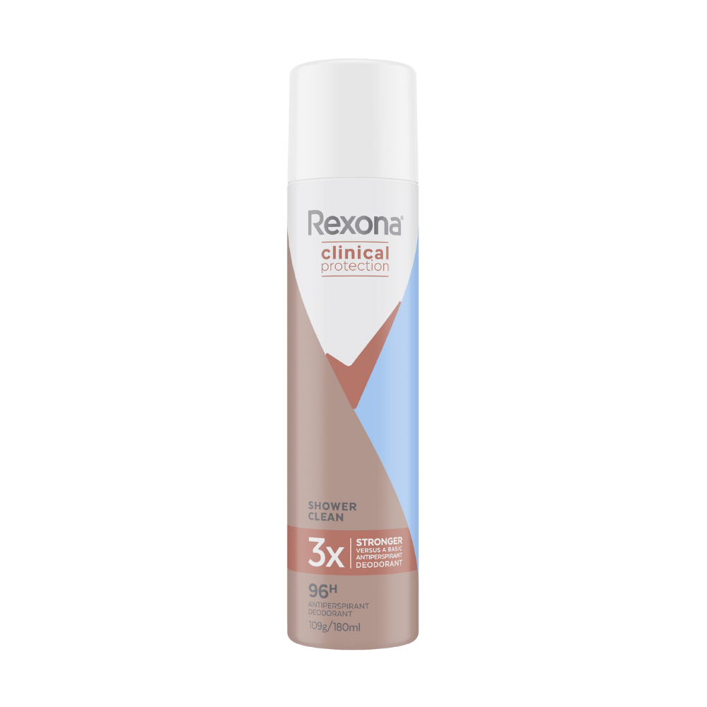 6 x Rexona Clinical Protection 96H Shower Clean Antiperspirant Spray Deodorant 180mL