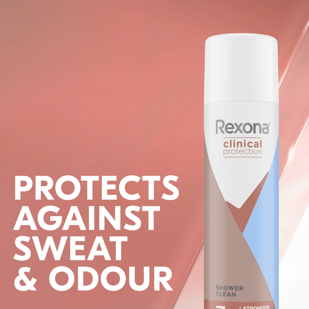 6 x Rexona Clinical Protection 96H Shower Clean Antiperspirant Spray Deodorant 180mL