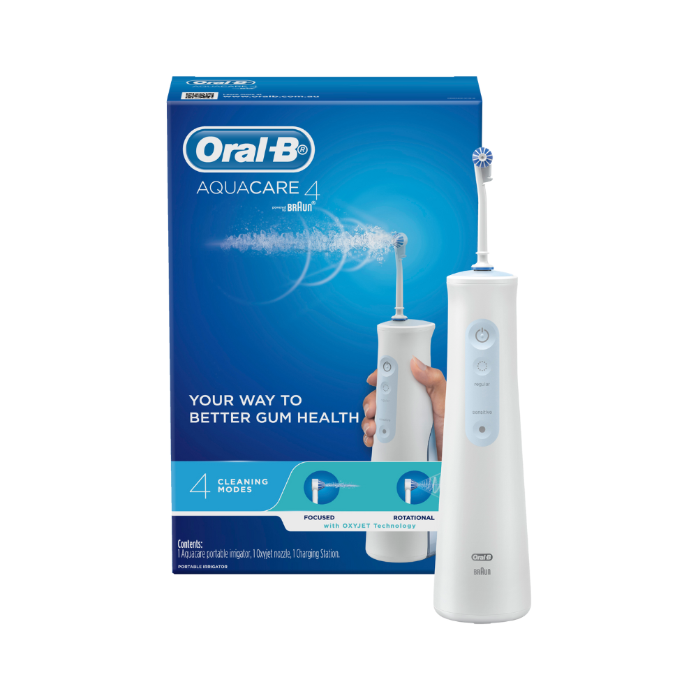 Oral-B AquaCare 4 Portable Irrigator Water Flosser + Replacement Jets 4 Pack Kit