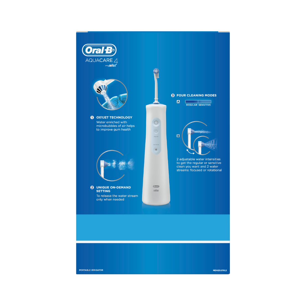 Oral-B AquaCare 4 Portable Irrigator Water Flosser + Replacement Jets 4 Pack Kit