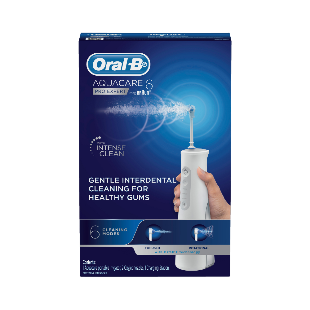 Oral-B AquaCare 6 Pro Expert Portable Irrigator Water Flosser + Replacement Jets 4 Pack Kit