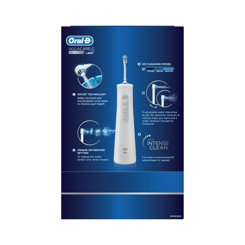 Oral-B AquaCare 6 Pro Expert Portable Irrigator Water Flosser + Replacement Jets 4 Pack Kit
