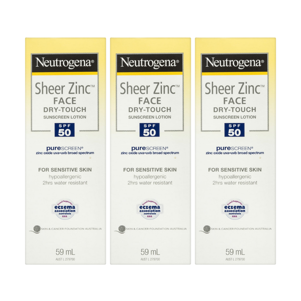 3 x Neutrogena Sheer Zinc Face Lotion SPF50 59mL