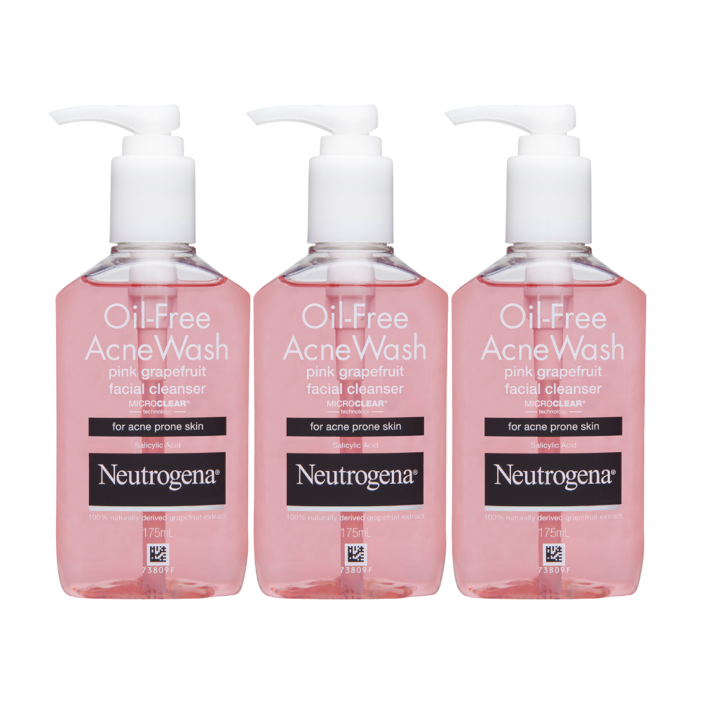 3 x Neutrogena Oil Free Acne Wash Pink Grapefruit Cleanser 175ml