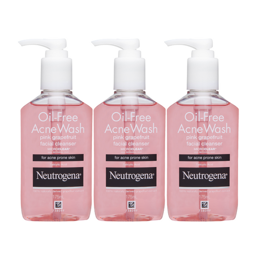 3 x Neutrogena Oil Free Acne Wash Pink Grapefruit Cleanser 175ml
