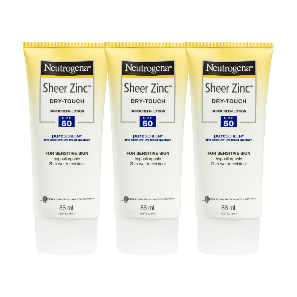 3 x Neutrogena Sheer Zinc Body Lotion SPF50 88mL