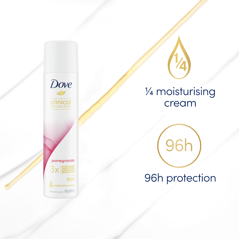 6 x Dove Clinical Protection Deodorant Spray 180mL - Pomegranate