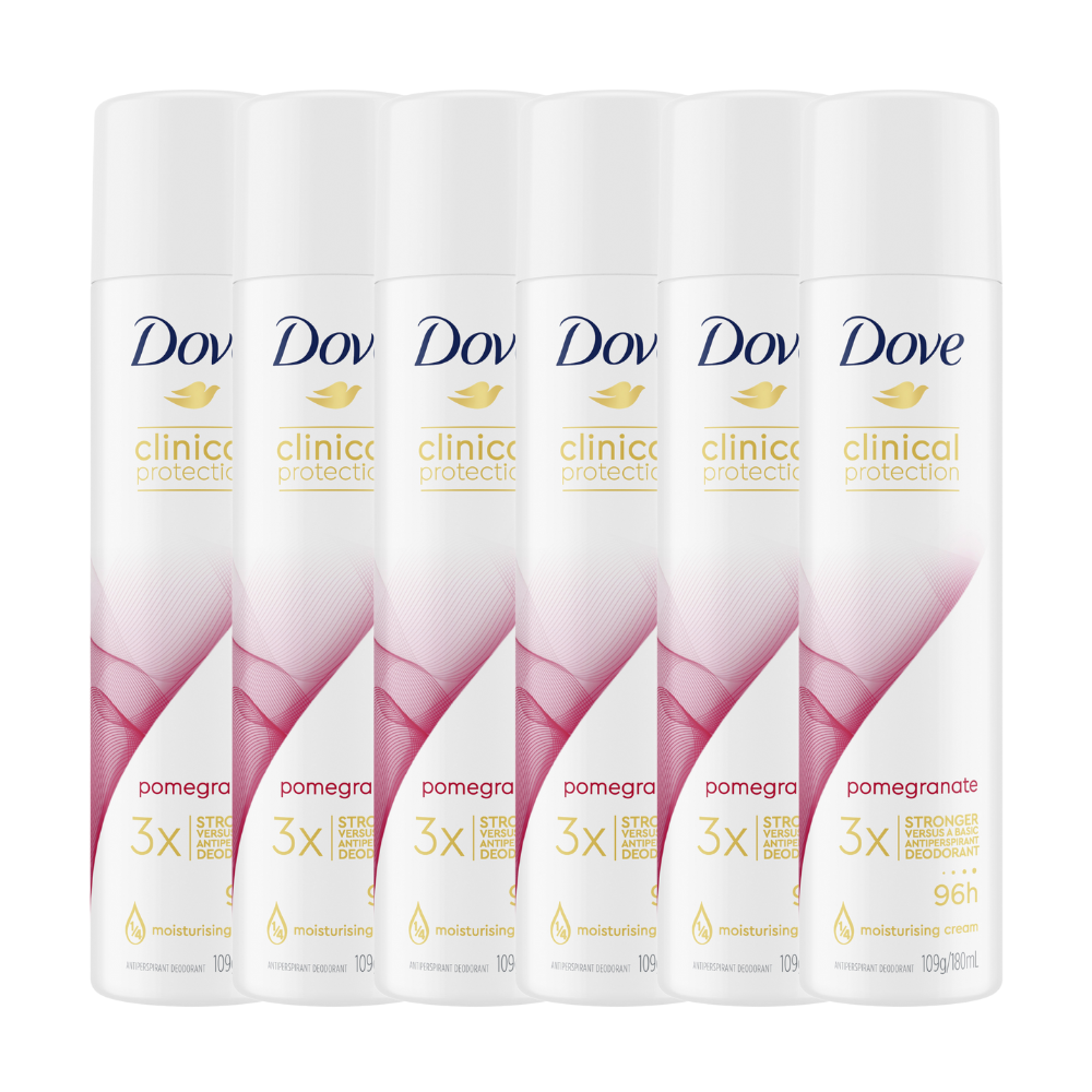 6 x Dove Clinical Protection Deodorant Spray 180mL - Pomegranate