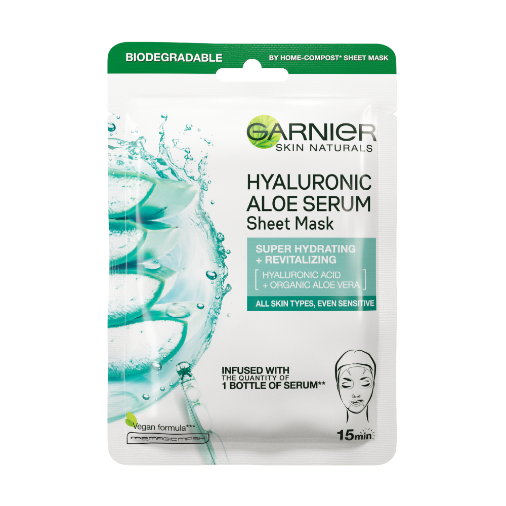 20 x Garnier Hyaluronic Acid Face Sheet Mask 28g - Aloe