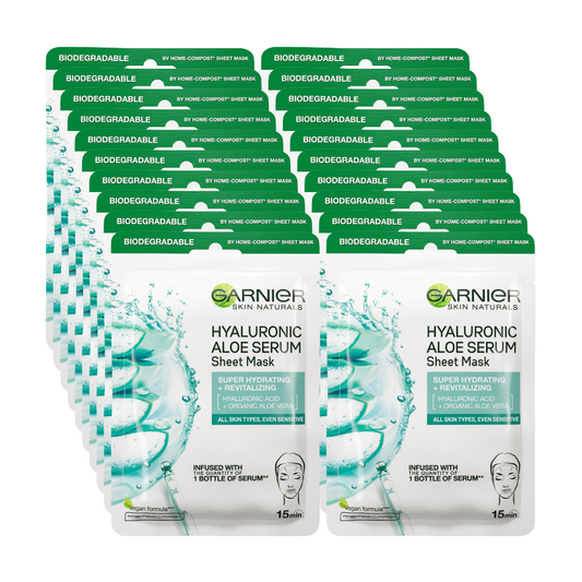 20 x Garnier Hyaluronic Acid Face Sheet Mask 28g - Aloe
