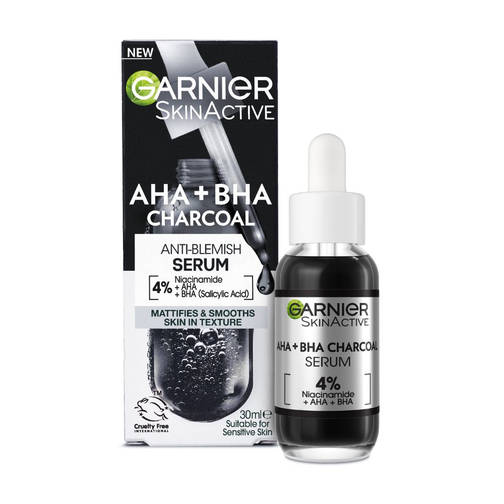 3 x Garnier SkinActive AHA + BHA Anti Blemish Serum with Charcoal 30mL