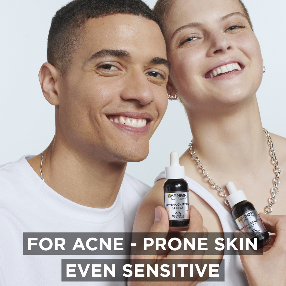 3 x Garnier SkinActive AHA + BHA Anti Blemish Serum with Charcoal 30mL