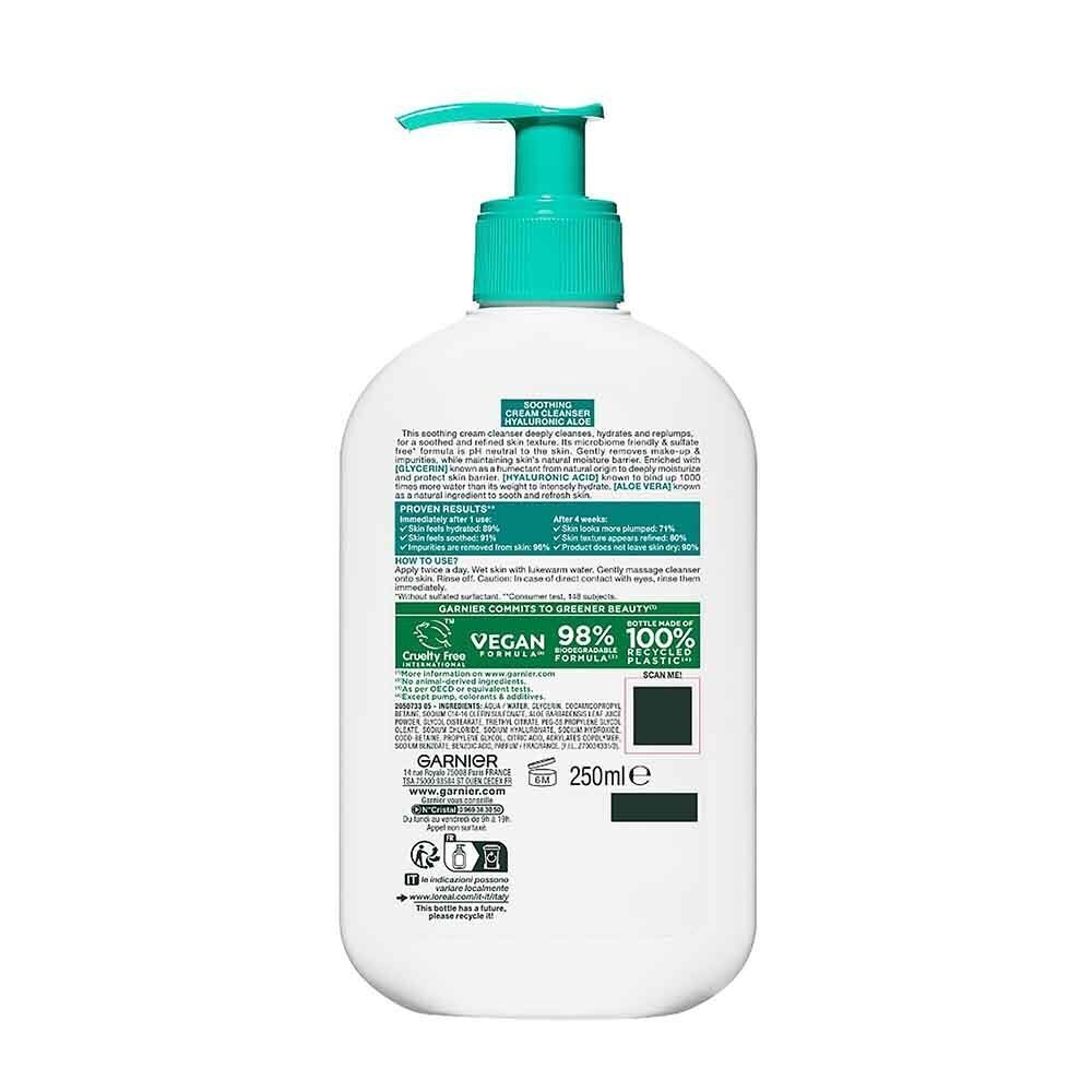 3 x Garnier SkinActive Soothing Hyaluronic Aloe Cream Cleanser 250mL