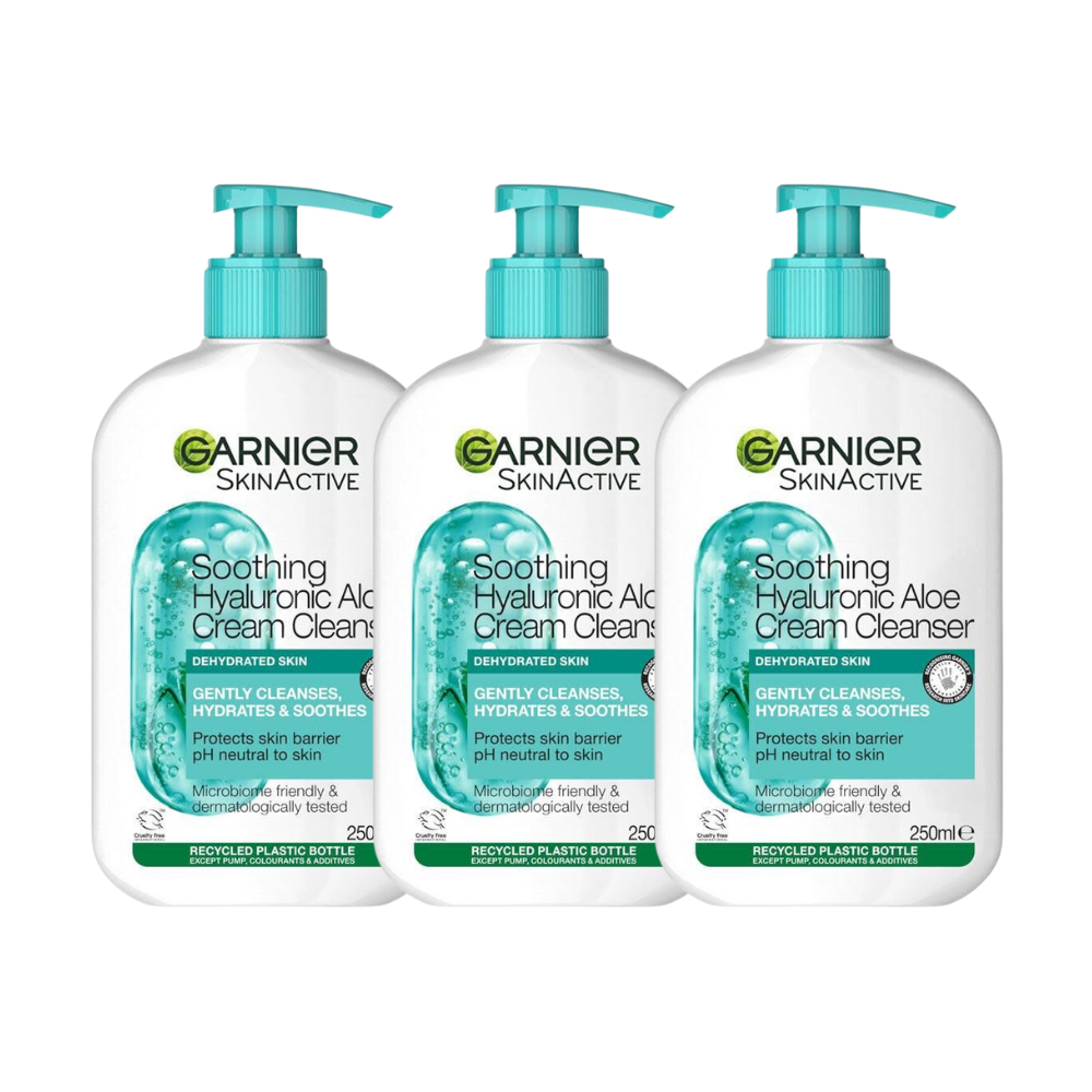 3 x Garnier SkinActive Soothing Hyaluronic Aloe Cream Cleanser 250mL