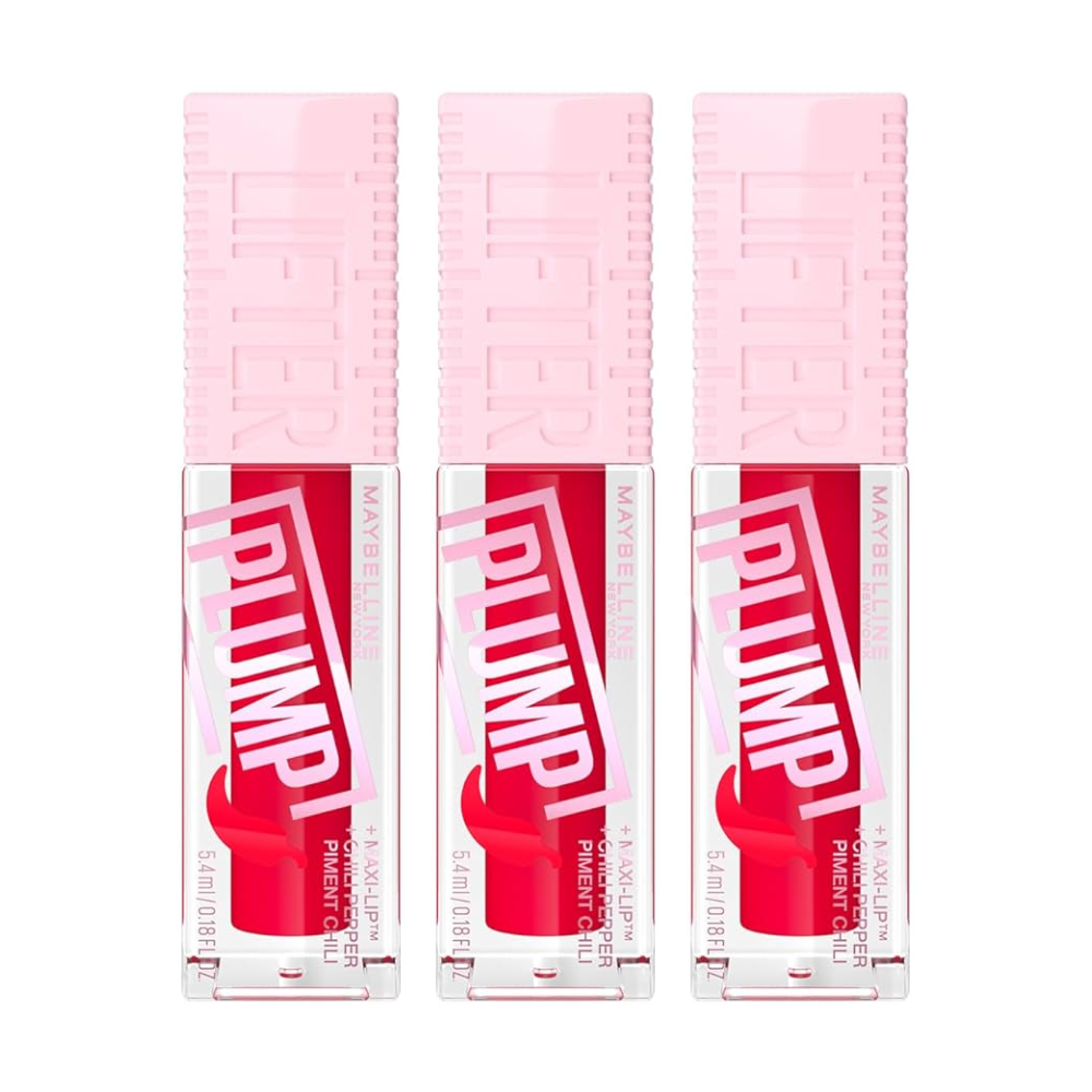 3 x Maybelline Lifter Plump Gloss Plumping Lip Gloss 5.4mL - 004 Red Flag