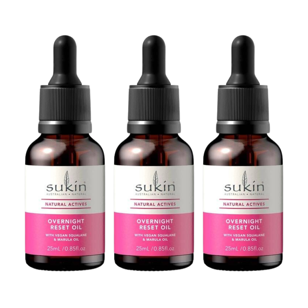 3 x Sukin Natural Actives Overnight Reset Facial Oil 25mL