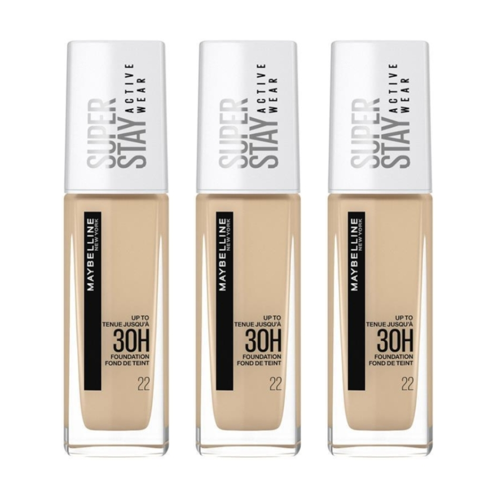 3 x Maybelline SuperStay Active Wear 30HR Longwear Foundation 30mL - 22 Light Bisque