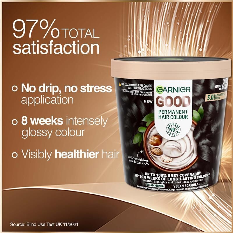 3 x Garnier Permanent Hair Colour - 3.0 Dark Chocolate Brown